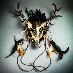 GOLD Antelope Devil Deer Horn Skull Masquerade NEW